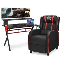 Costway Gaming Desk & Chair Set 48'' Computer Desk & Massage Recliner Chair Black + White/Blue/Pink/Red -Luxe Living Interiors Shop GUEST b11fe97e 9b27 4d94 8d7d b86241673d04