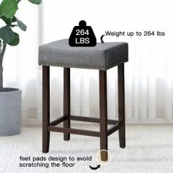 Costway Set Of 2 Nailhead Saddle Bar Stools 24'' Height W/ Fabric Seat & Wood Legs BeigeGray -Luxe Living Interiors Shop GUEST b12ad625 419b 42c7 b9b3 9e9092306f28