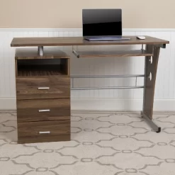 Emma And Oliver Desk With Three Drawer Single Pedestal And Pull-Out Keyboard Tray