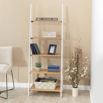 72.25" Medford Ladder Bookshelf Distressed White - OSP Home Furnishings 6 72.25" Medford Ladder Bookshelf Distressed White - OSP Home Furnishings - Image 4