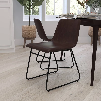 Set Of 2 Faux Leather Bucket Seat Dining Chairs With Frame - Merrick Lane 4 Set Of 2 Faux Leather Bucket Seat Dining Chairs With Frame - Merrick Lane - Image 2