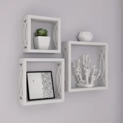 Floating Shelves- Open Cube Wall Shelf Set With Hidden Brackets, 3 Sizes To Display Décor, Photos, More- Hardware Included By Lavish Home (White)