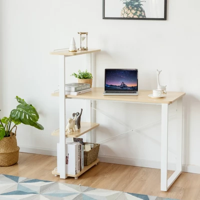 Costway Reversible Computer Desk Study Table Home Office W/Adjustable Bookshelf Natural 4 Costway Reversible Computer Desk Study Table Home Office W/Adjustable Bookshelf Natural - Image 2