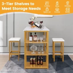 Costway 3PCS Bar Table Set Kitchen Counter Height Table 2 Stools Space Saving With Storage -Luxe Living Interiors Shop GUEST b7d0ad47 e0bd 4880 86c6 06999f8d5864