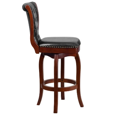 Flash Furniture 30'' High Wood Barstool With Button Tufted Back And LeatherSoft Swivel Seat 4 Flash Furniture 30'' High Wood Barstool With Button Tufted Back And LeatherSoft Swivel Seat - Image 2