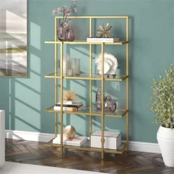 62 In. Brass Finish Standard Bookcase - Henn&Hart -Luxe Living Interiors Shop GUEST b838ae02 9864 46ed bf43 314096e94754