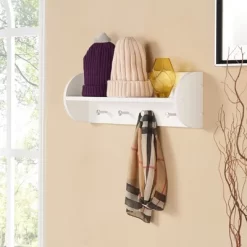 Danya B Utility Shelf With Four Large Stainless Steel Hooks White -Luxe Living Interiors Shop GUEST b855b8f6 1b06 4572 be1b a6e691c88025