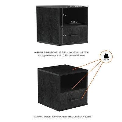 Hastings Home End Table, Stackable Modular Cube With Drawer, Black 4 Hastings Home End Table, Stackable Modular Cube With Drawer, Black - Image 2