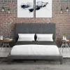 Muellen Upholstered Platform Bed With 2 Dual USB Ports Graphite Gray Vinyl - Hillsdale Furniture -Luxe Living Interiors Shop GUEST b9edd645 cda1 43ec be50 128aa43899b9