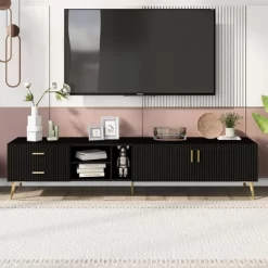 Modern TV Stand For TVs Up To 77'' With 5 Champagne Legs-ModernLuxe -Luxe Living Interiors Shop GUEST ba945fca 22f4 4b6c 825c 2b7fb009dd21