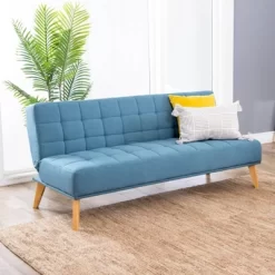 Carlie Mid Century Tufted Fabric Convertible Sofa Futon Blue - Abbyson Living