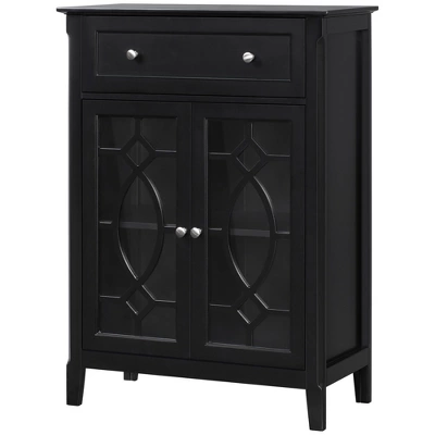 HOMCOM Kitchen Cabinet, Storage Cabinet, Sideboard Floor Accent Cabinet W/ 2 Glass Doors, Drawer, Adjustable Shelves For Living Room Entryway, Black 5 HOMCOM Kitchen Cabinet, Storage Cabinet, Sideboard Floor Accent Cabinet W/ 2 Glass Doors, Drawer, Adjustable Shelves For Living Room Entryway, Black - Image 3