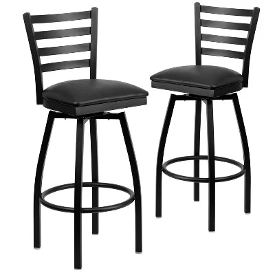 Emma And Oliver 2 Pack Ladder Back Swivel Metal Barstool 9 Emma And Oliver 2 Pack Ladder Back Swivel Metal Barstool - Image 7