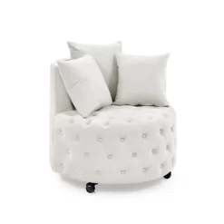 Button Tufted Living Room Upholstered Swivel Chair With Movable Wheels And 3 Pillows - ModernLuxe 16 Button Tufted Living Room Upholstered Swivel Chair With Movable Wheels And 3 Pillows - ModernLuxe -Luxe Living Interiors Shop GUEST bdbd1145 94d5 439d b3ee 16c18e3615d3