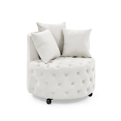Button Tufted Living Room Upholstered Swivel Chair With Movable Wheels And 3 Pillows - ModernLuxe 7 Button Tufted Living Room Upholstered Swivel Chair With Movable Wheels And 3 Pillows - ModernLuxe - Image 5