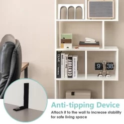 Costway 63'' Wooden 5-Tier Geometric Bookshelf S-shaped Display Shelf Stand Room Divider White -Luxe Living Interiors Shop GUEST bdd7b97d 054c 4d73 8580 6e6fe4e8a926