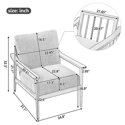 Retro Accent Chair With Solid Wood Frame And Vertical Slatted Back-ModernLuxe 4 Retro Accent Chair With Solid Wood Frame And Vertical Slatted Back-ModernLuxe - Image 2