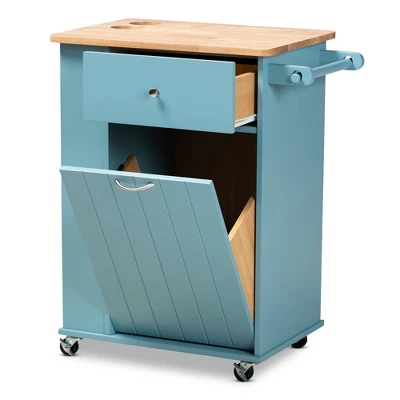 Liona Sky Wood Kitchen Storage Cart Blue/Natural - Baxton Studio 3 Liona Sky Wood Kitchen Storage Cart Blue/Natural - Baxton Studio