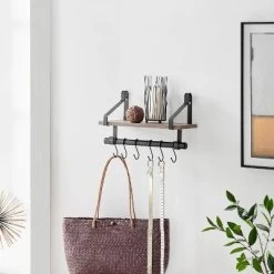 6 Hook Amelia Wall Shelf With Hanging Rod Black/Rustic - Danya B. -Luxe Living Interiors Shop GUEST c072696e e4b3 4975 99c5 3f47f16285c9