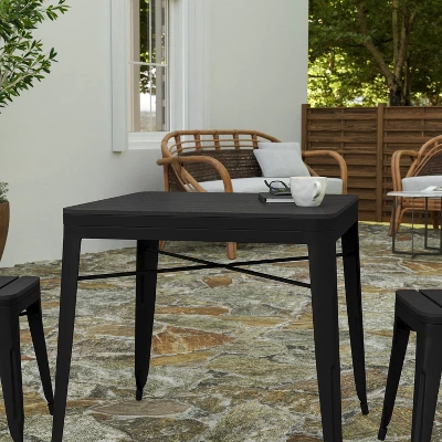 Merrick Lane 31.5" Square Indoor/Outdoor Black Steel Patio Dining Table For 4 With Black Poly Resin Slatted Top 4 Merrick Lane 31.5" Square Indoor/Outdoor Black Steel Patio Dining Table For 4 With Black Poly Resin Slatted Top - Image 2