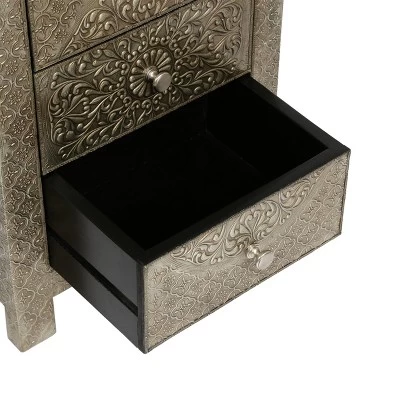 Deschutes Handcrafted Boho 3 Drawer Nightstand Silver - Christopher Knight Home 8 Deschutes Handcrafted Boho 3 Drawer Nightstand Silver - Christopher Knight Home - Image 6