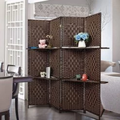 4 Panel Paper Straw Weave Screen With 63" L Shelving - Ore International -Luxe Living Interiors Shop GUEST c11e1c96 d433 4fcf 88ee 3286bab16208