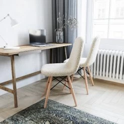 Emma And Oliver Set Of 2 Dorset Series Faux Shearling Accent Chairs With Beechwood Legs For Living Room, Bedroom, Dorm And More