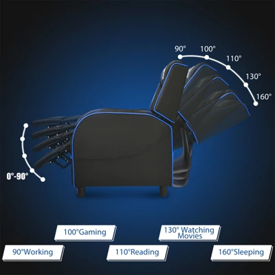 Tangkula PU Leather Gaming Recliner Chair Single Massage Lounge Sofa W/ Lumbar Cushion Blue 9 Tangkula PU Leather Gaming Recliner Chair Single Massage Lounge Sofa W/ Lumbar Cushion Blue - Image 7