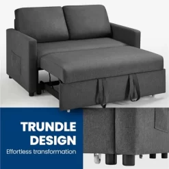 Yaheetech Convertible Sofa Loveseat With Pull-out Trundle Lounge-Dark Gray -Luxe Living Interiors Shop GUEST c192e7a2 c644 4a48 bf3b 5ec705bf003f