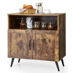 Costway Mid-century Storage Cabinet Sideboard W/ Doors Wine Glass Racks Rustic Brown -Luxe Living Interiors Shop GUEST c2205aa0 801a 4583 a697 1c7cd13cd0f9