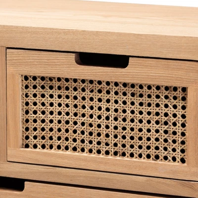 Alina Wood And Rattan 4 Drawer Accent Chest Oak - Baxton Studio 6 Alina Wood And Rattan 4 Drawer Accent Chest Oak - Baxton Studio - Image 4