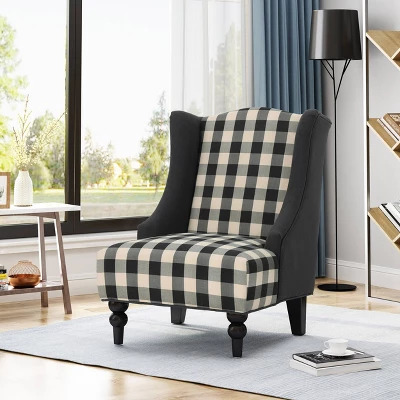 Toddman High-Back Club Chair Checkerboard Black/Dark Charcoal - Christopher Knight Home 3 Toddman High-Back Club Chair Checkerboard Black/Dark Charcoal - Christopher Knight Home