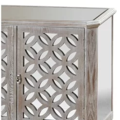 50" Distressed Mirrored Filigree 3 Door Cabinet Driftwood Gray - StyleCraft