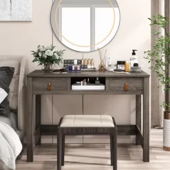 Costway Mid Century Computer Desk Home Office Study Table Laptop Workstation With2 Drawers -Luxe Living Interiors Shop GUEST c46555a9 a648 4a3d ba7d 19dcda946db1