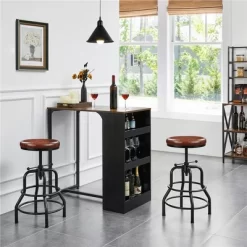 Yaheetech Industrial Counter Height Faux Leather Bar Stool Swivel