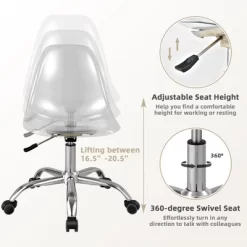 Costway Set Of 2 Rolling Acrylic Armless Desk Chair Swivel Vanity Ghost Chair Adjustable -Luxe Living Interiors Shop GUEST c4931a25 c65a 44a2 9451 fa66d29c39dc