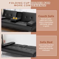 Costway Convertible Folding Futon Sofa Bed Leather W/Cup Holders&Armrests WhiteBlackBrown -Luxe Living Interiors Shop GUEST c4e26972 e542 4332 abfc 0bd74e4724d6