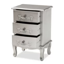 Callen Brushed Wood 3 Drawer Nightstand Silver - Baxton Studio -Luxe Living Interiors Shop GUEST c664ded2 acf1 4003 84dc f9b6f2c21252
