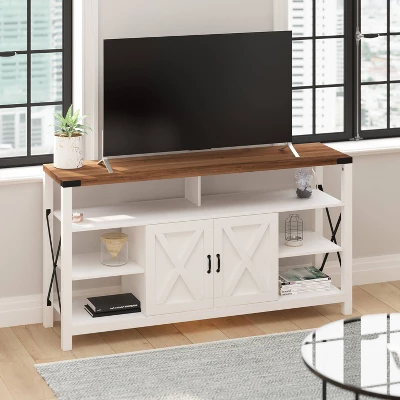 60" Brayden Modern Farmhouse TV Stand For TVs Up To 64" With Storage Cabinets White/Rustic Oak - Taylor & Logan 3 60" Brayden Modern Farmhouse TV Stand For TVs Up To 64" With Storage Cabinets White/Rustic Oak - Taylor & Logan