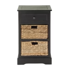 Farmhouse Wooden Chest With Wicker Basket Drawers Black - Olivia & May -Luxe Living Interiors Shop GUEST c6fd048a ff89 4937 8864 6a59df31cbca
