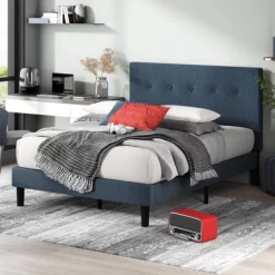 Omkaram Upholstered Platform Bed Frame Blue - Zinus -Luxe Living Interiors Shop GUEST c8225b3a a25c 4064 9c9b c5a4c8d75449