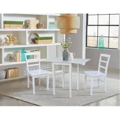 Small Dual Drop Leaf Dining Table With 2 Madrid Ladderback Chairs White - International Concepts