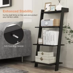 Costway 4-Tier Ladder Shelf Leaning Bookshelf WithAnti-falling Baffle Wood Bookcase Black/White 17 Costway 4-Tier Ladder Shelf Leaning Bookshelf WithAnti-falling Baffle Wood Bookcase Black/White -Luxe Living Interiors Shop GUEST cb5a563f ab4c 4e6d 9170 a3e3f045f735