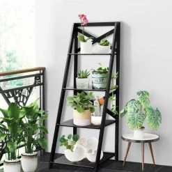 Costway 4-Tier Ladder Shelf Bookshelf Bookcase Storage Display Leaning Home Office Decor -Luxe Living Interiors Shop GUEST cb8b1122 3e18 4dda 9a42 31b13d768d43