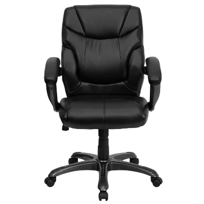 Overstuffed Swivel Task Chair Black Leather - Flash Furniture 5 Overstuffed Swivel Task Chair Black Leather - Flash Furniture - Image 3