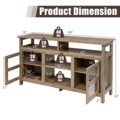 Costway 58'' TV Stand Entertainment Console Center W/ 2 Cabinets Up To 65'' GreyBlackWalnut -Luxe Living Interiors Shop GUEST cdc46a04 0e74 4780 b418 41144af9d12b