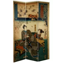 6' Tall Double Sided Japanese Figures Room Divider - Oriental Furniture