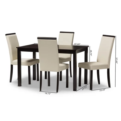 5pc Daveney Modern And Contemporary Espresso Faux Leather Upholstered Dining Set Cream, Dark Brown - Baxton Studio 7 5pc Daveney Modern And Contemporary Espresso Faux Leather Upholstered Dining Set Cream, Dark Brown - Baxton Studio - Image 5