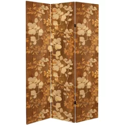 6" Double Sided Wood Inlay Pattern Canvas Room Divider Brown - Oriental Furniture -Luxe Living Interiors Shop GUEST cfb845db 582c 44dc b7a8 8be70beab281