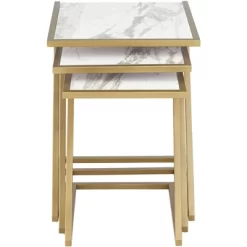 Kensington Hill Modern Gold Square Nesting Tables Set Of 3 19" Wide White Marble Tabletop For Living Room Bedroom Bedside Entryway -Luxe Living Interiors Shop GUEST cff922e2 ca4d 4b06 8c5b 76fca250e4ad